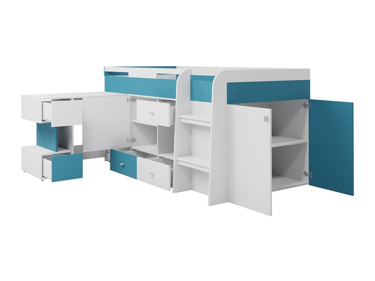 Hoog bed Omaha E122 (Wit + Turquoise)