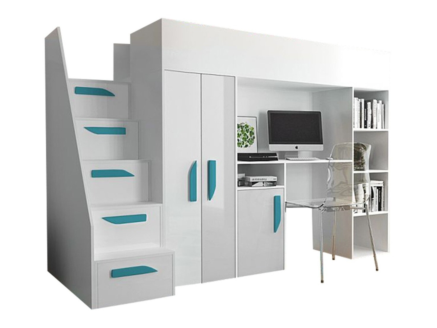 Hoogslaper Hartford 192 (Wit + Glanzend wit + Glans Turquoise)