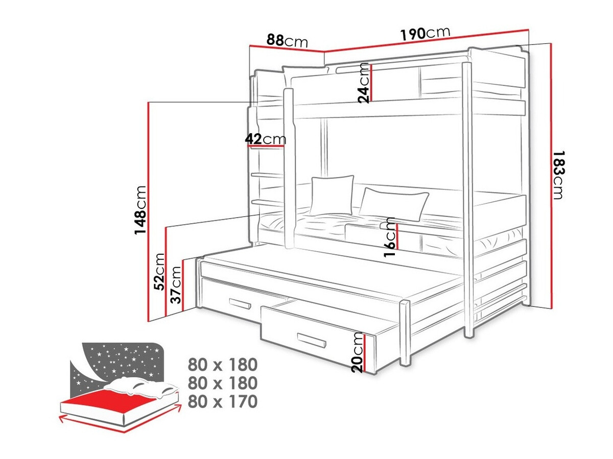 Stapelbed Henderson 113 (Wit + Grijs)
