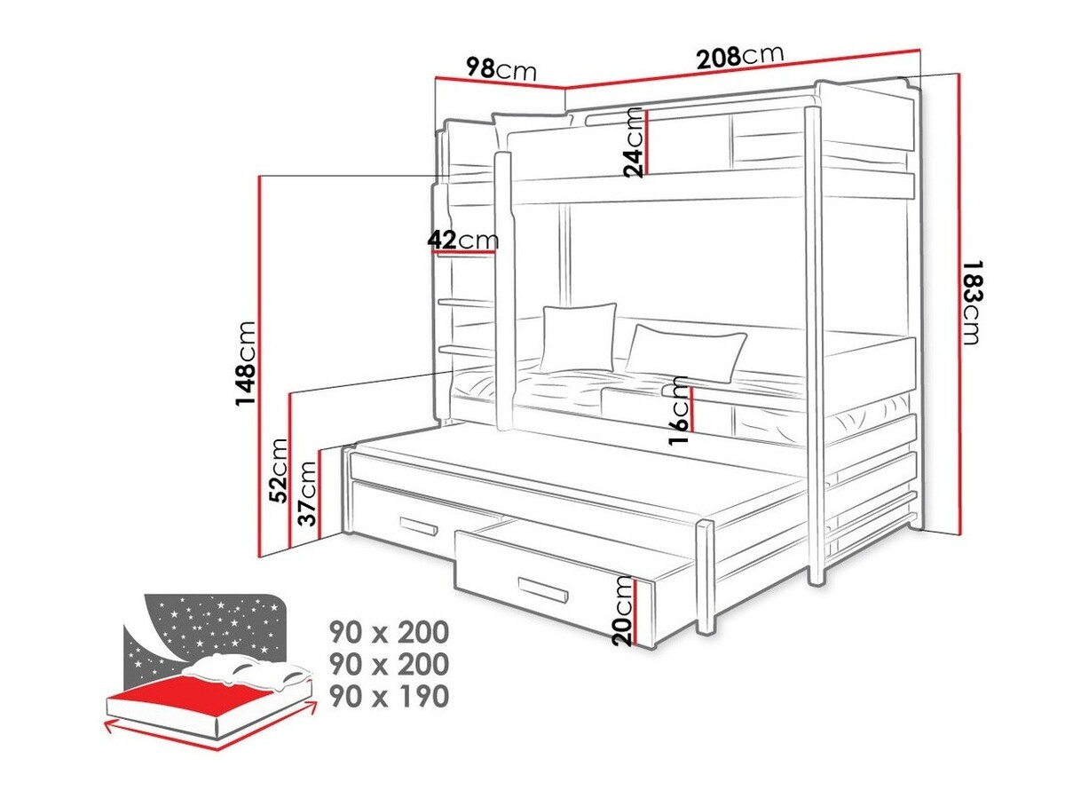 Stapelbed Henderson 114 (Grafiet + Grijs)