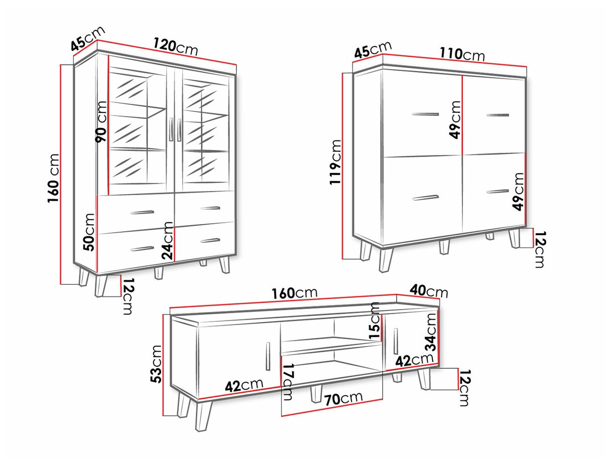 Woonkamerset Larfloi 113 (Wotan eik + Zwart)