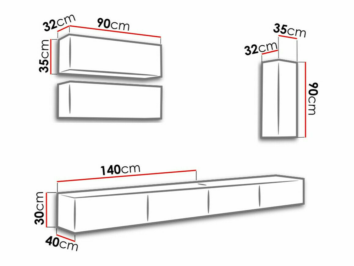 Woonkamerset Venenou 135 (Wit + Glanzend wit)