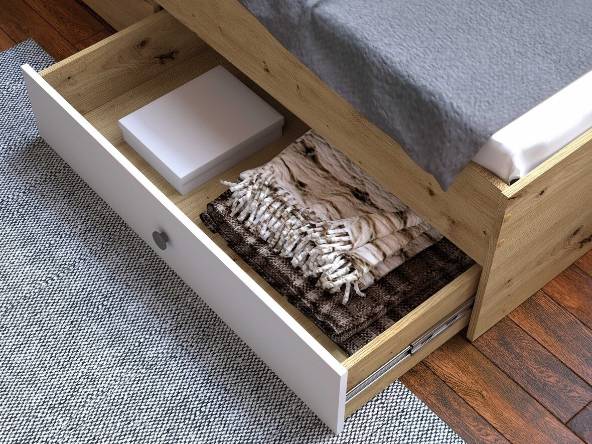 Bed Mirelbu 112 (Artisan eiken + Glanzend wit + Grijs)