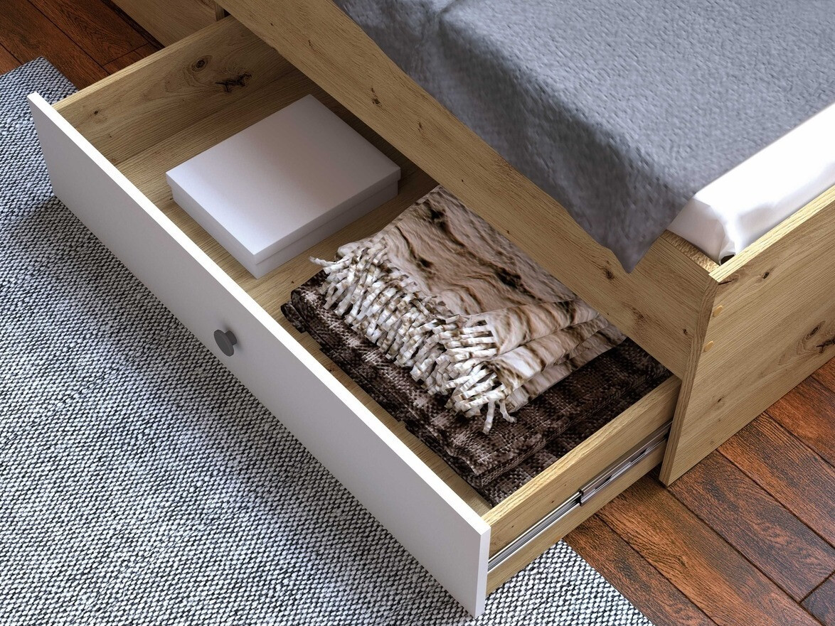 Bed Mirelbu 112 (Artisan eiken + Glanzend wit + Zwart)