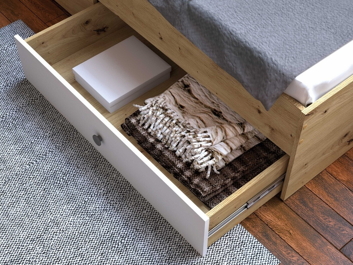 Bed Mirelbu 112 (Artisan eiken + Glanzend wit)