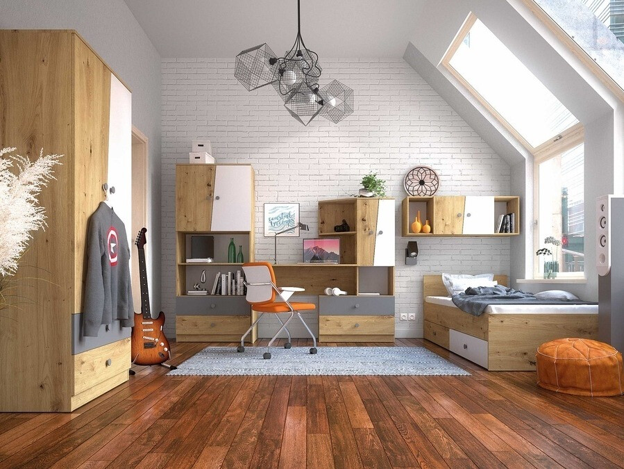 Bed Mirelbu 112 (Artisan eiken + Wit + Zwart)