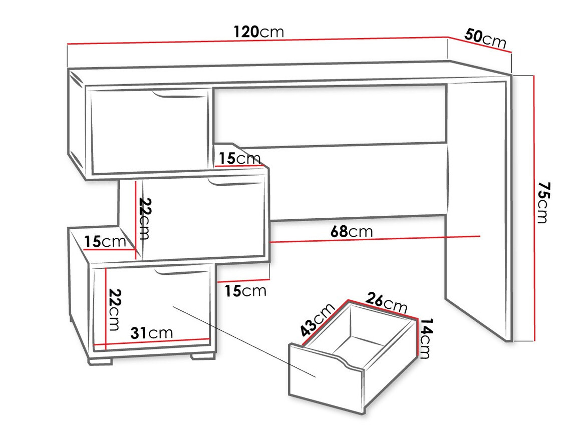 Bureau Providence H102 (Grafiet + Artisan eiken + Wit)
