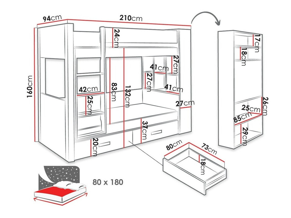 Stapelbed Henderson 141 (Wit + Donker Zebrano)