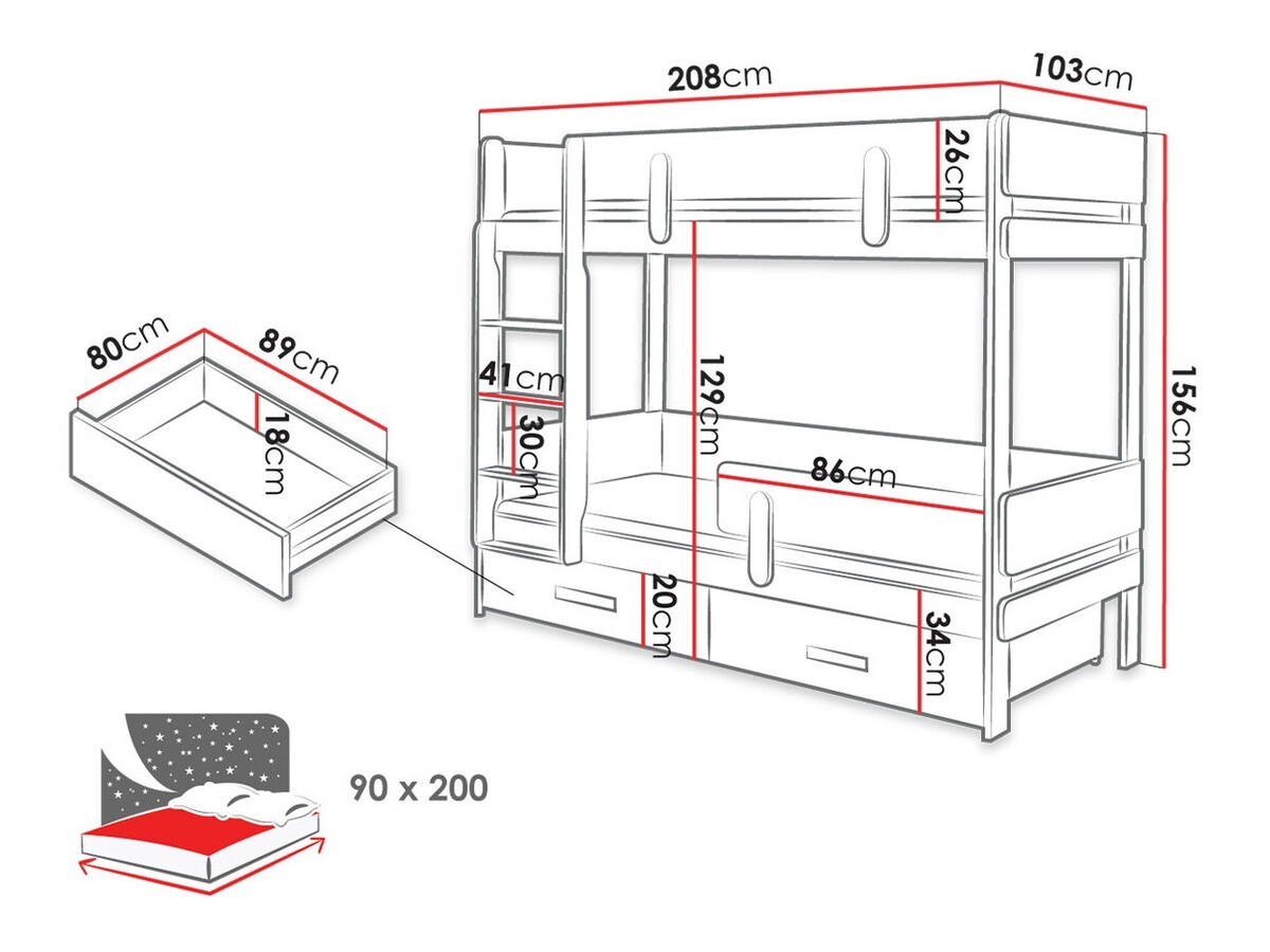 Stapelbed Henderson 144 (Wit + Artisan eiken)
