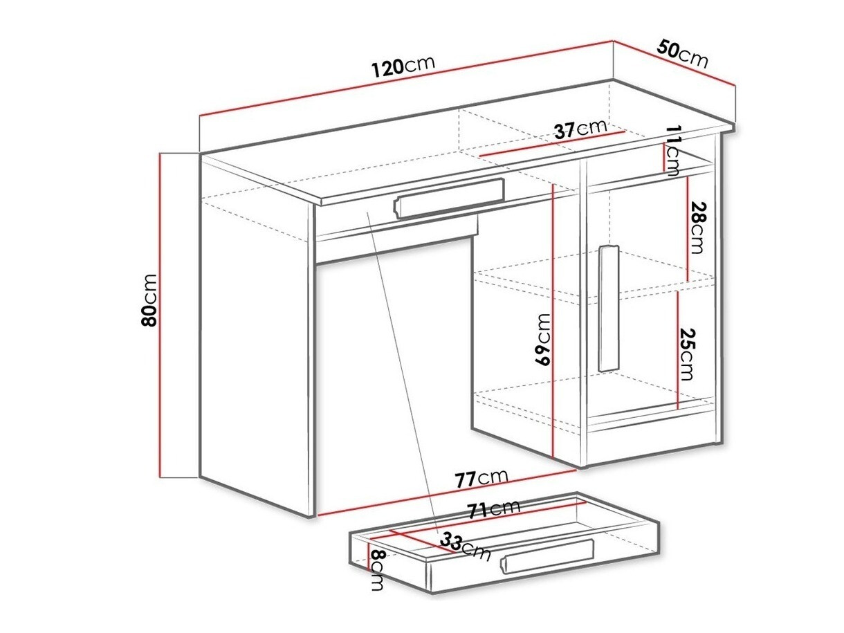 Bureau Merevari 100 (Wit + Glanzend wit + Grijs)