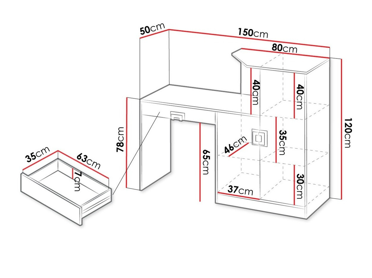 Bureau Tolfere 105 (Licht eiken + Wit + Turquoise)