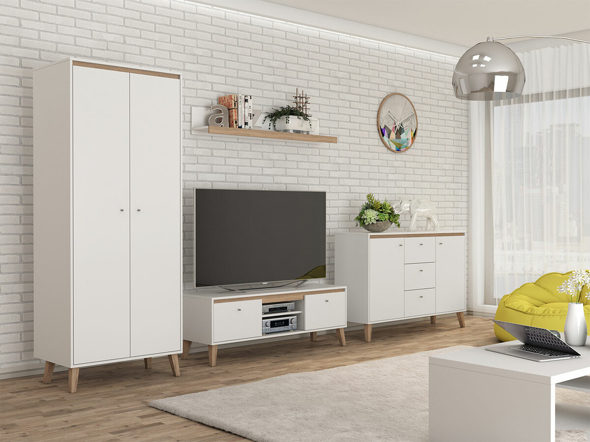 Woonkamerset Delbene 119 (Licht San Remo eiken + Mat wit)