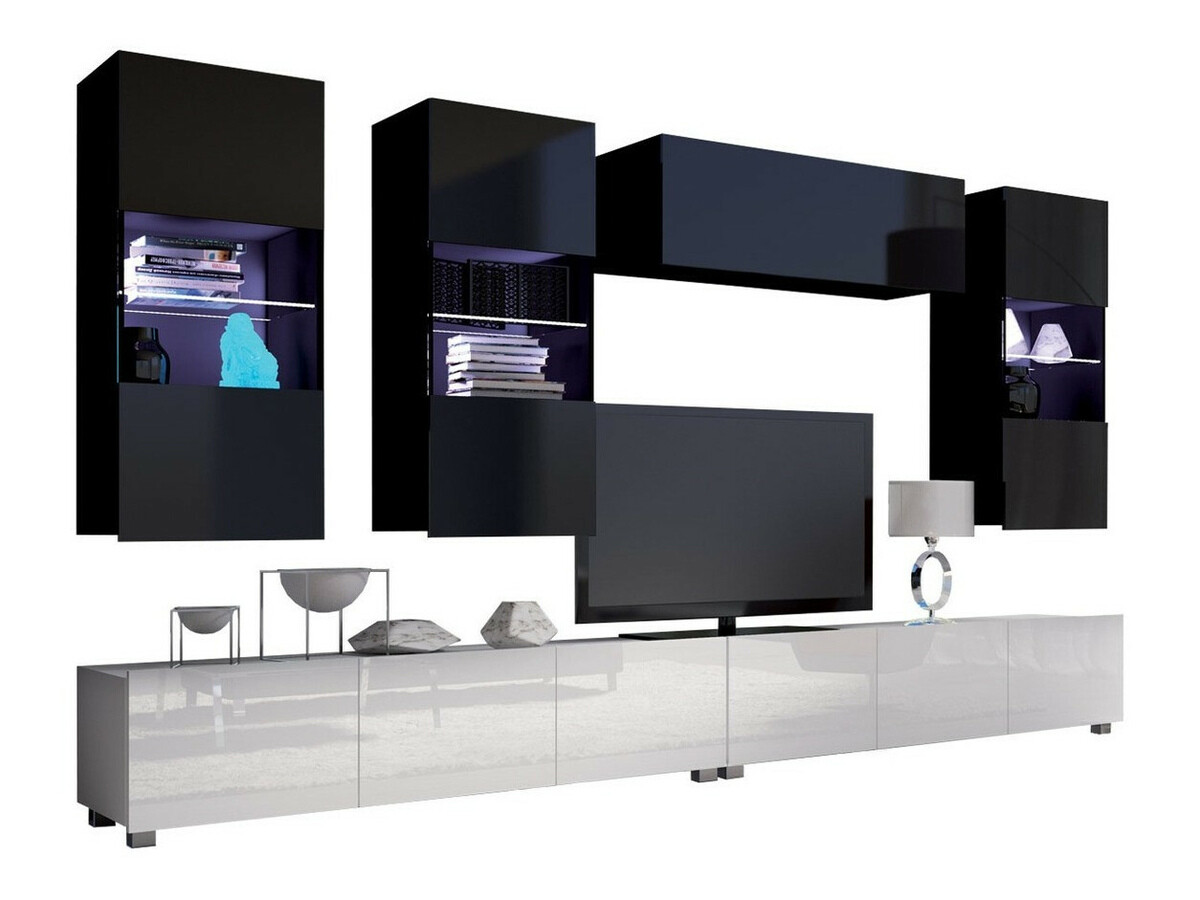 Woonkamerset Tivdalu 109 (Wit + Glanzend wit + Zwart + Glanzend zwart)