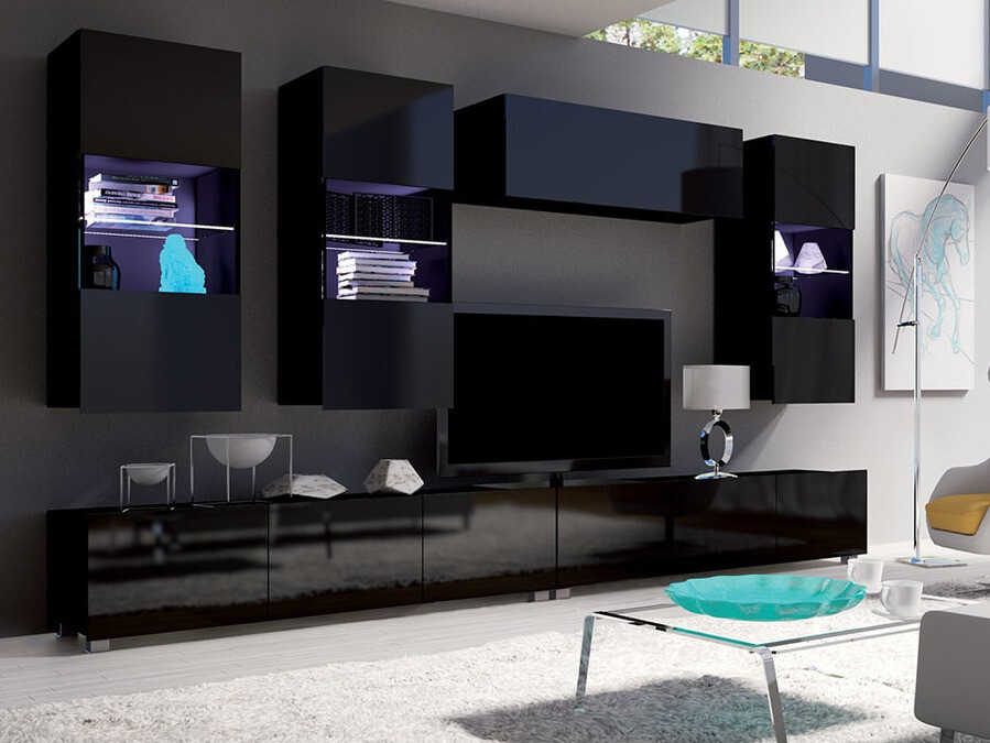 Woonkamerset Tivdalu 109 (Zwart + Glanzend zwart)