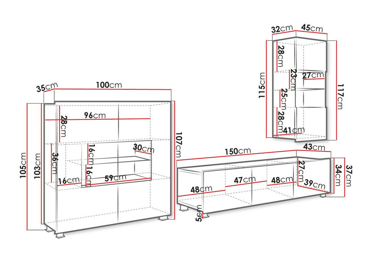 Woonkamerset Tivdalu 111 (Gouden eik + Wit + Glanzend wit)