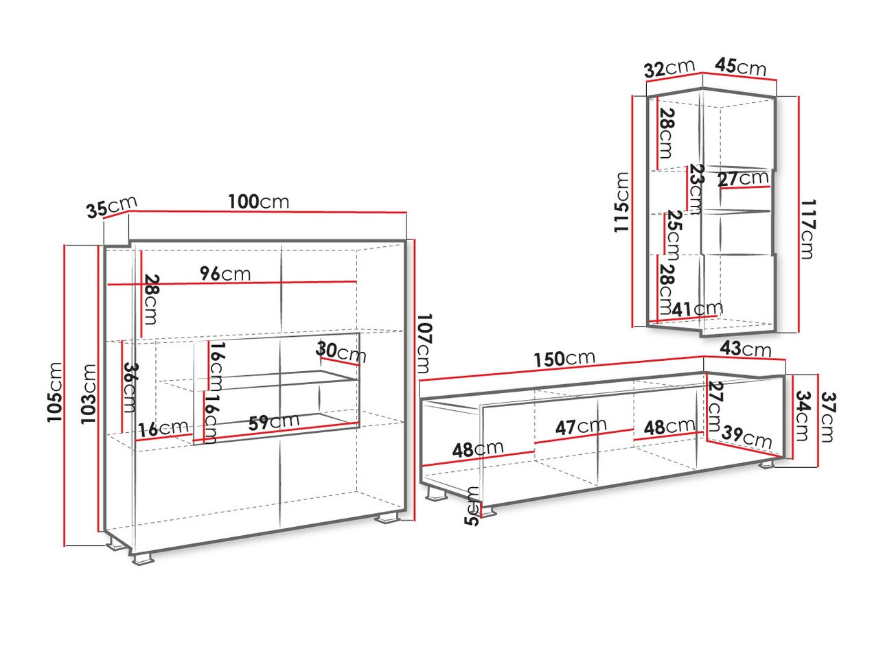 Woonkamerset Tivdalu 111 (Wit + Glanzend wit)