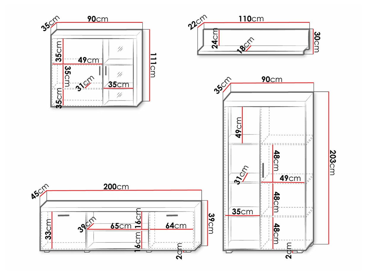 Woonkamerset Odebeli 106 (Wit + Glanzend zwart)