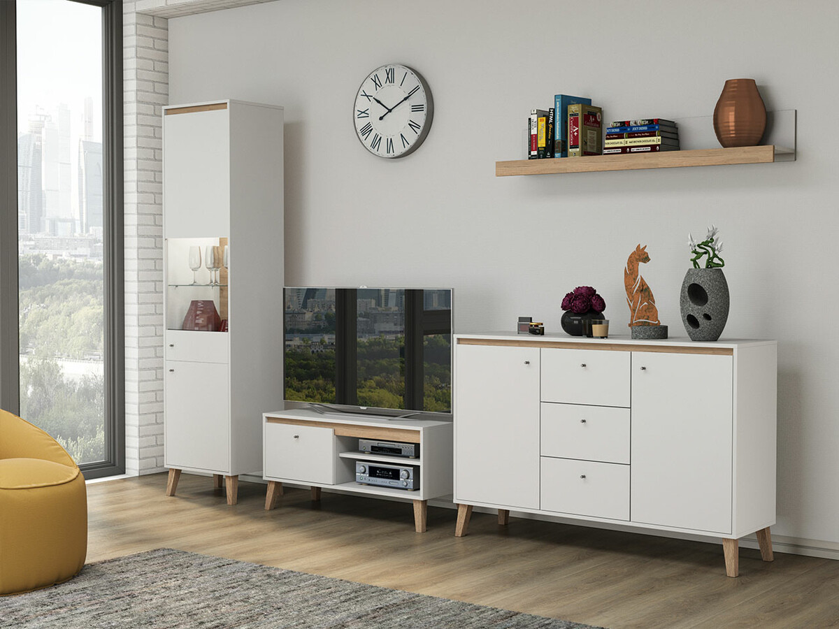 Woonkamerset Delbene 121 (Licht San Remo eiken + Mat wit)