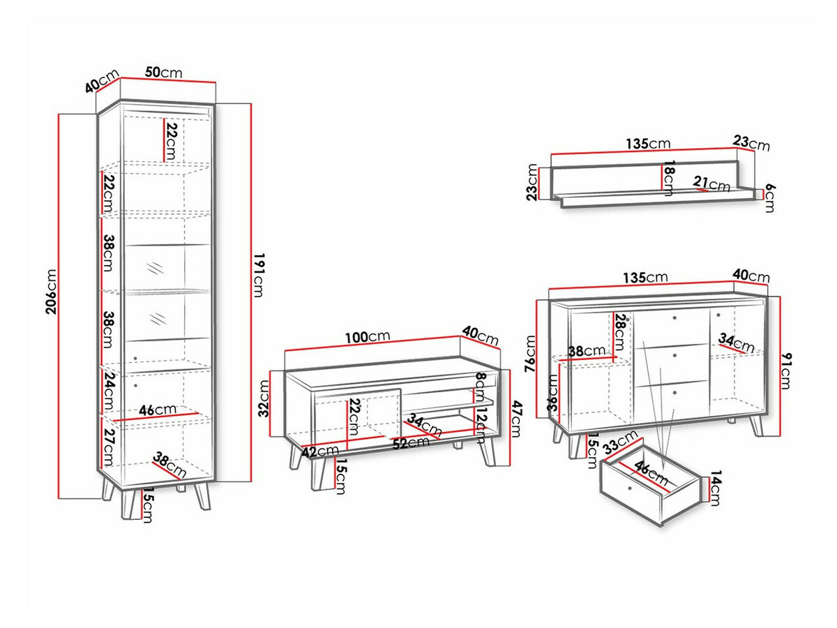 Woonkamerset Delbene 121 (Licht San Remo eiken + Mat wit)