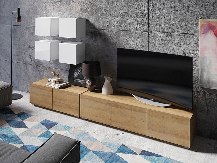 Woonkamerset Tivdalu 132 (Gouden eik + Wit + Glanzend wit)