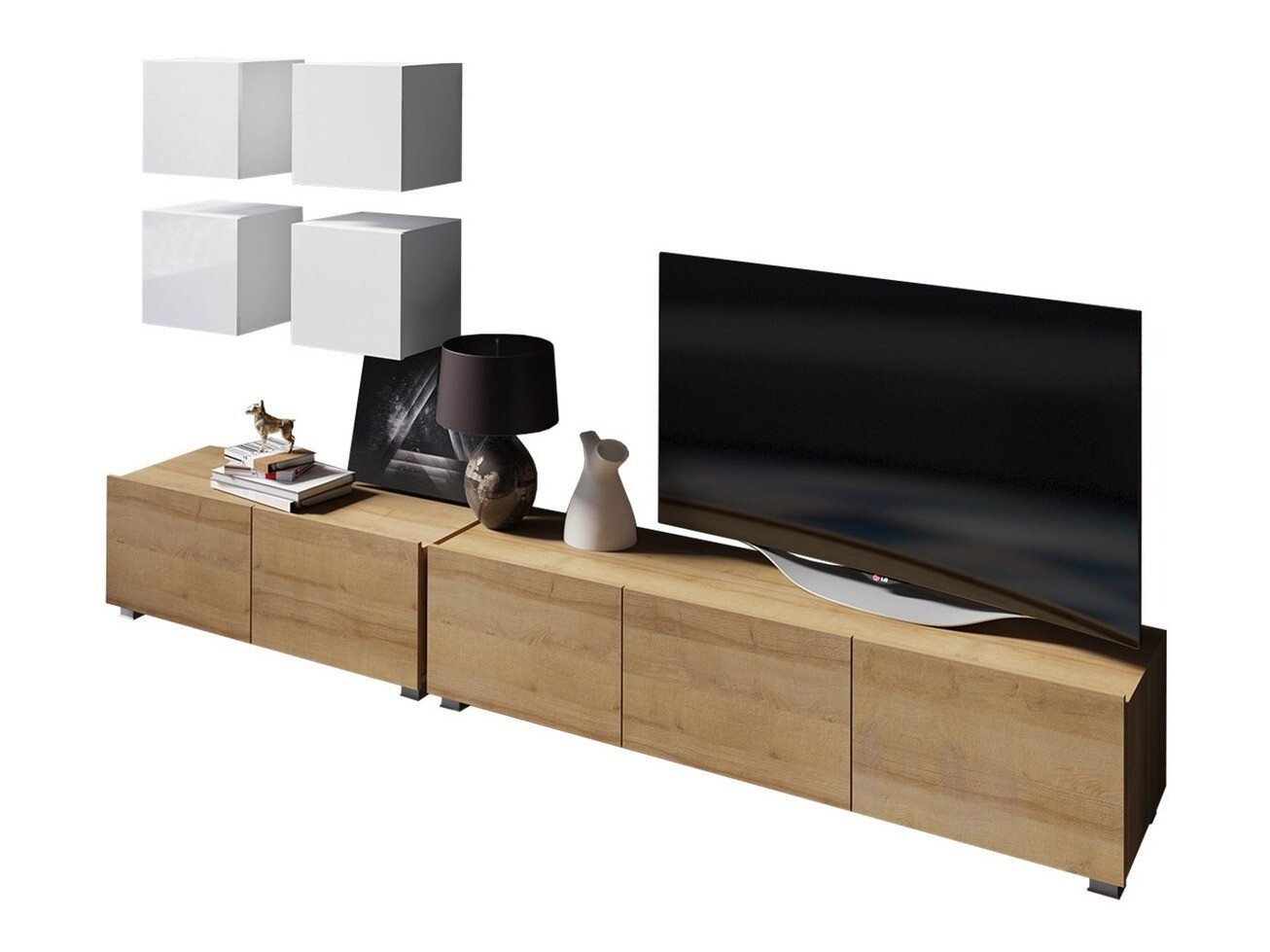 Woonkamerset Tivdalu 132 (Gouden eik + Wit + Glanzend wit)