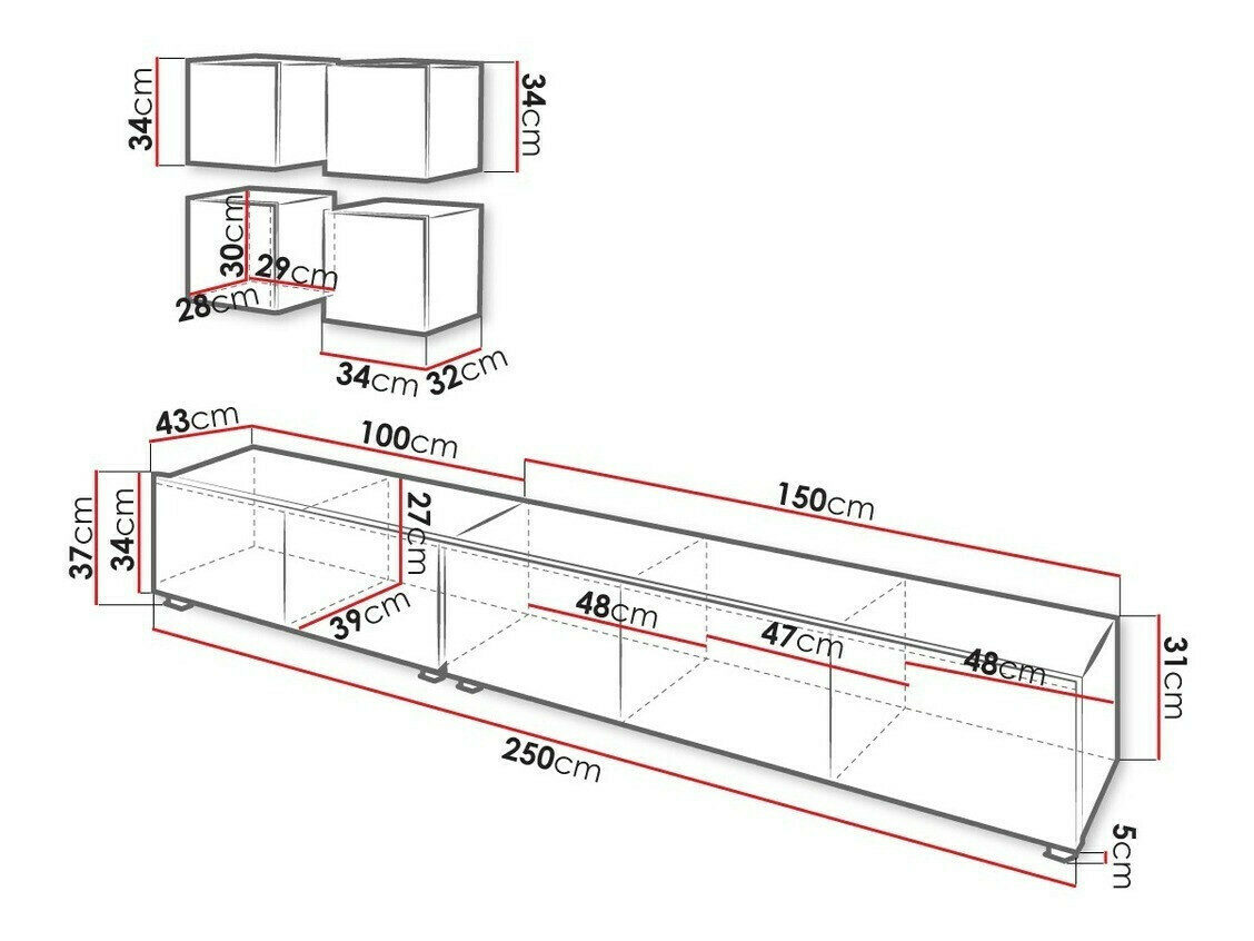 Woonkamerset Tivdalu 132 (Gouden eik + Wit + Glanzend wit)