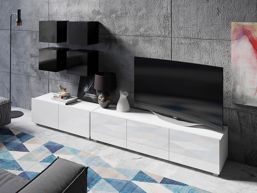 Woonkamerset Tivdalu 132 (Zwart + Glanzend zwart + Wit + Glanzend wit)