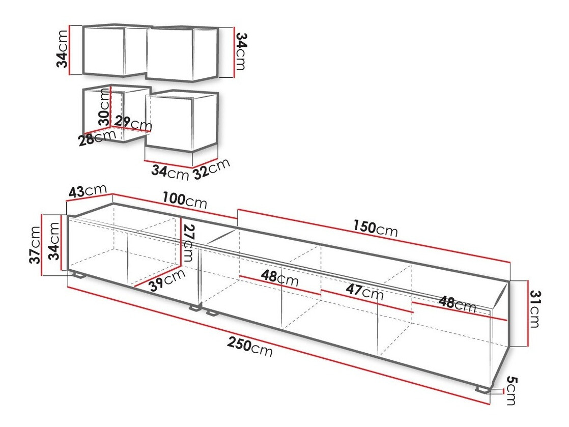 Woonkamerset Tivdalu 132 (Zwart + Glanzend zwart)