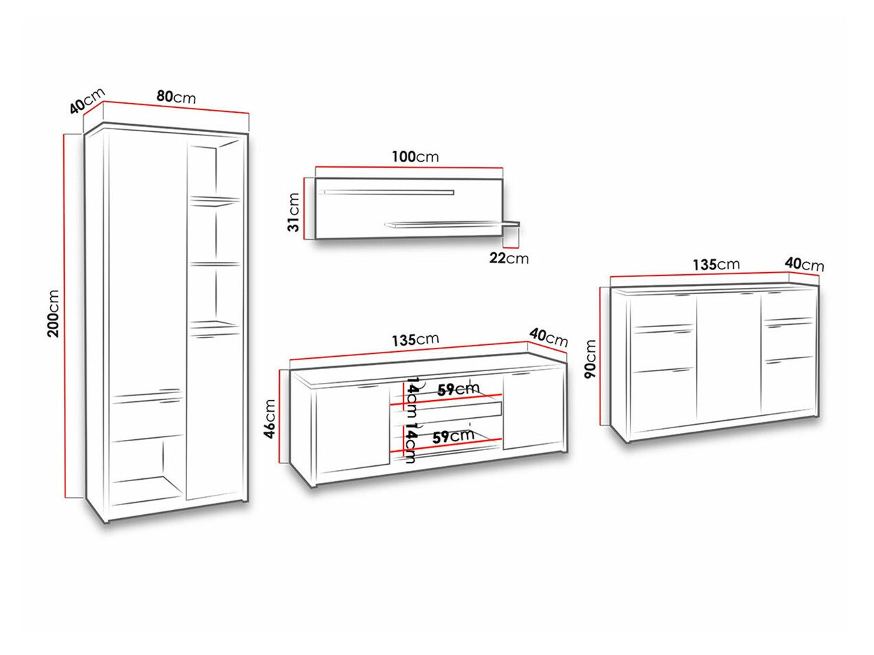 Woonkamerset Fivelbo 117 (Gebleekt eiken + Glanzend wit)
