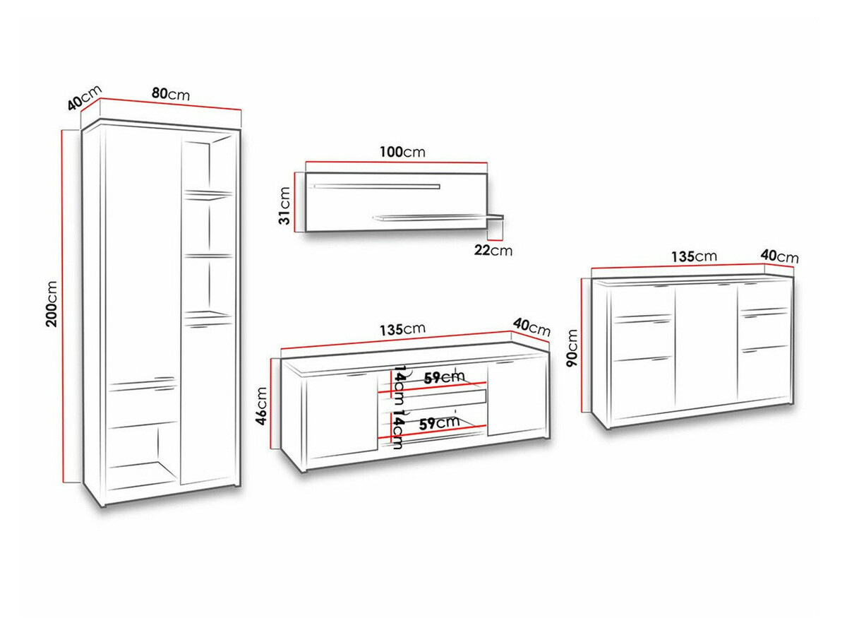 Woonkamerset Fivelbo 117 (Klooster eik + Glanzend zwart)