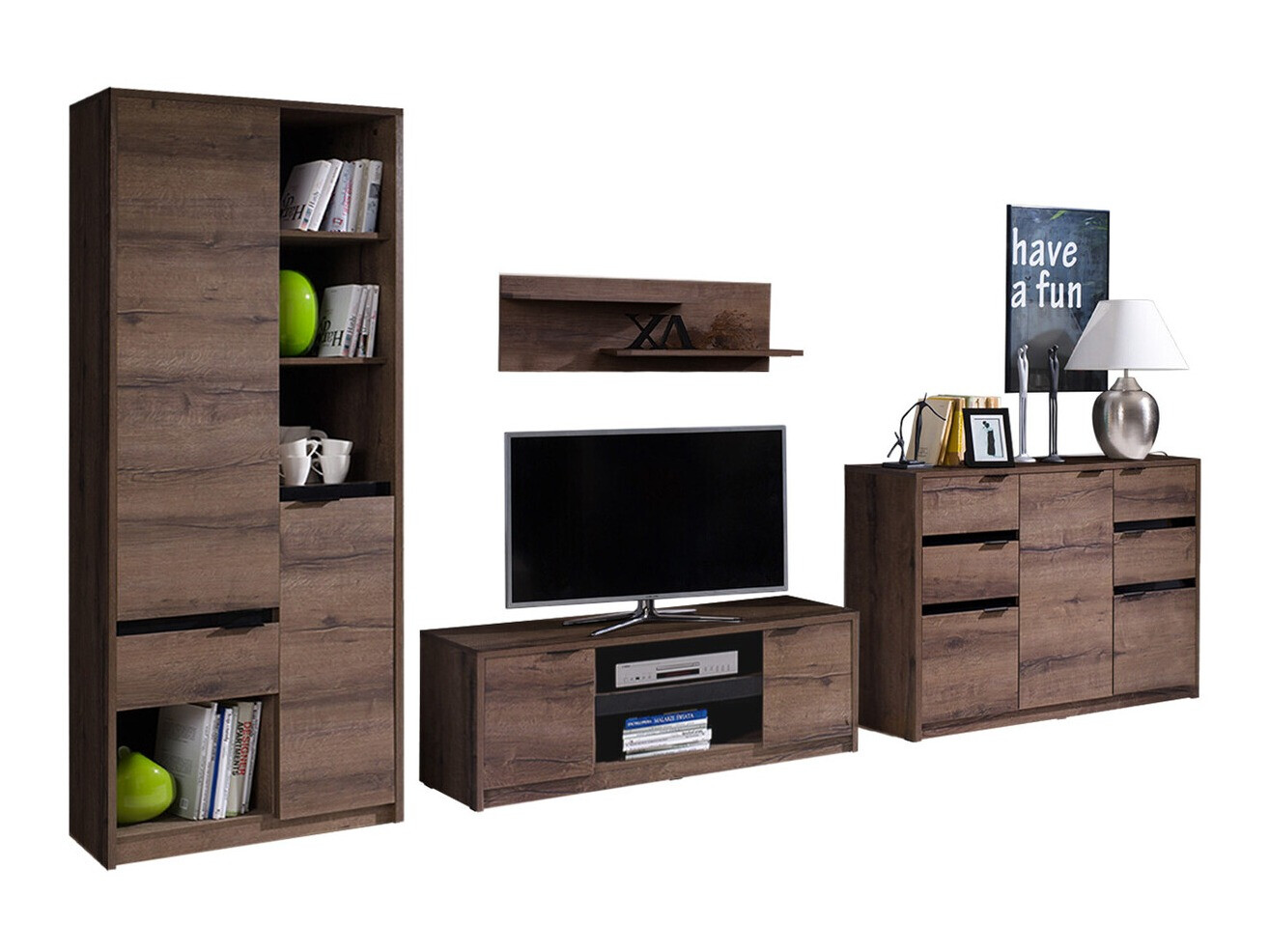 Woonkamerset Fivelbo 117 (Klooster eik + Glanzend zwart)