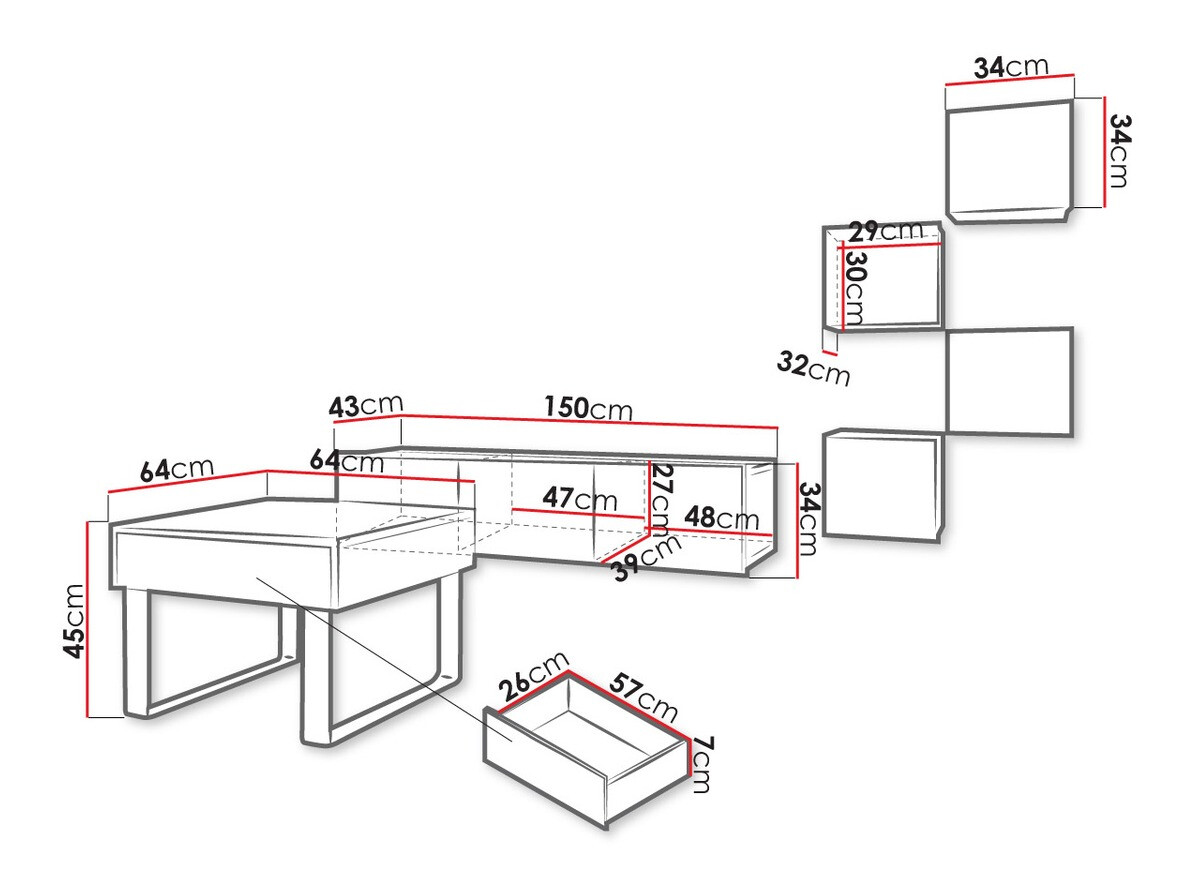 Woonkamerset Tivdalu 139 (Zwart + Glanzend zwart)