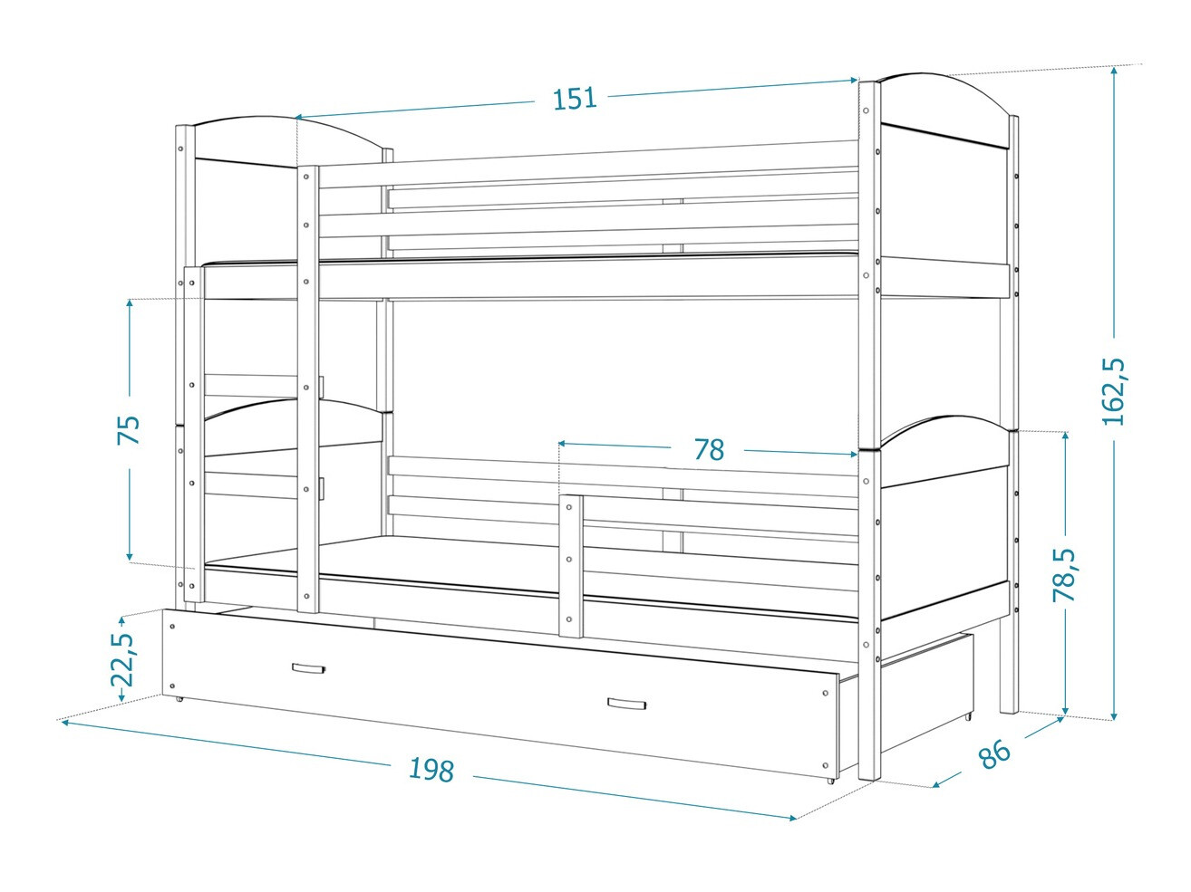 Stapelbed Aurora 102 (Grenen)