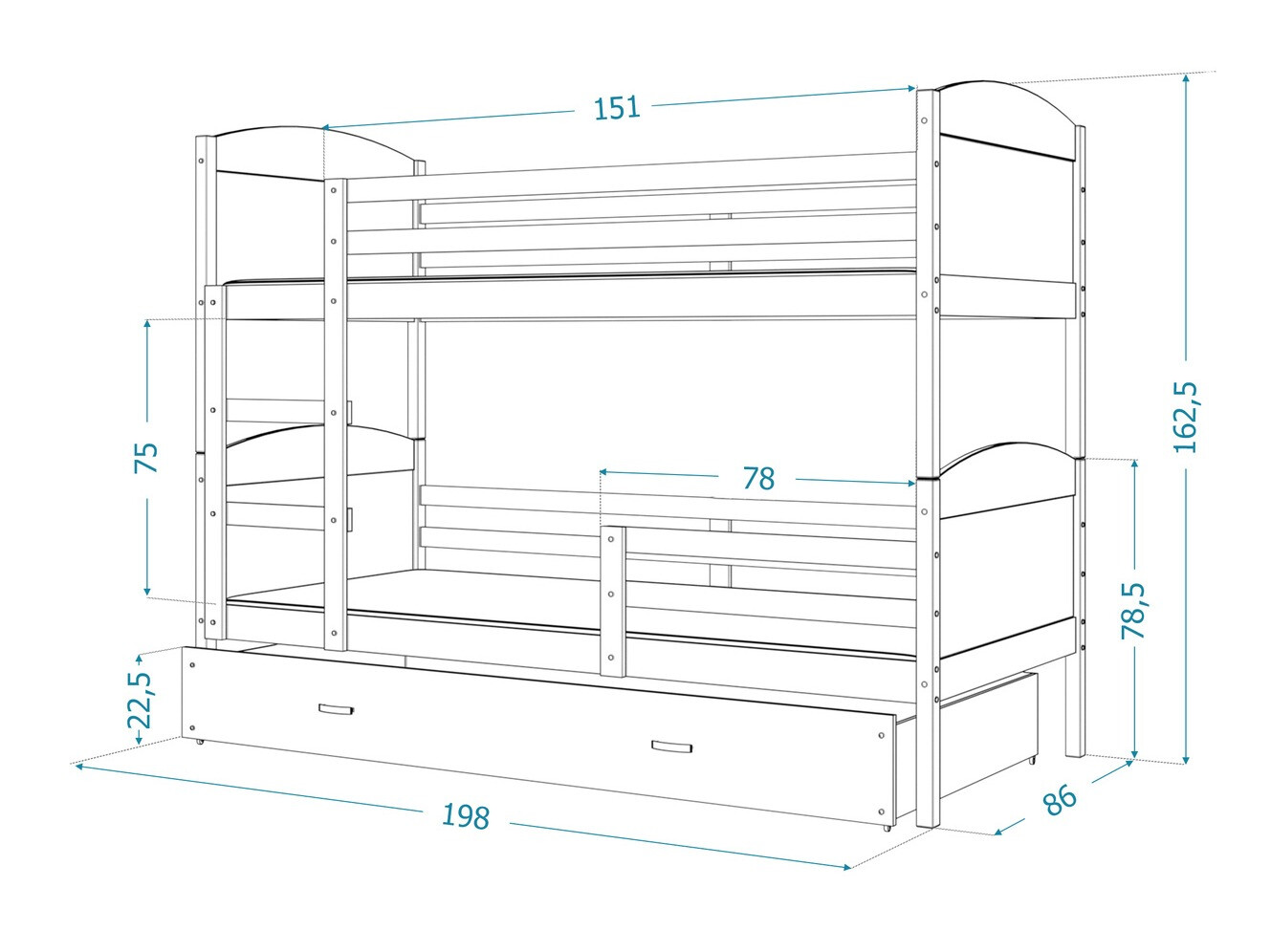 Stapelbed Aurora 102 (Grenen)
