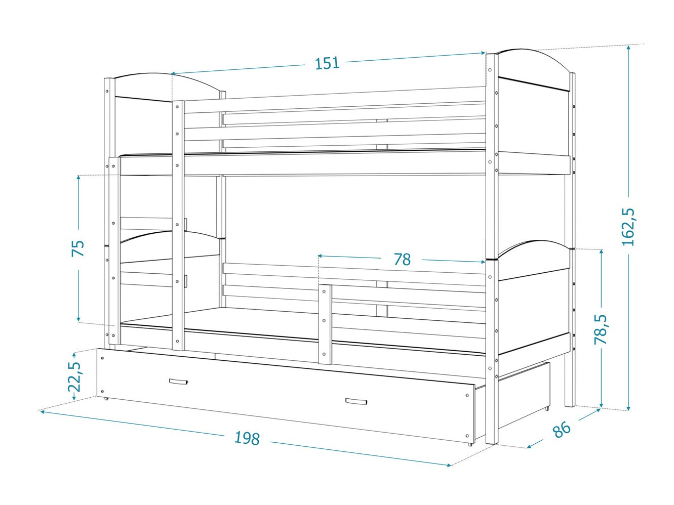 Stapelbed Aurora 102 (Grijs)
