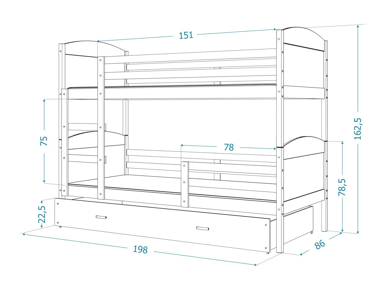 Stapelbed Aurora 102 (Grijs)