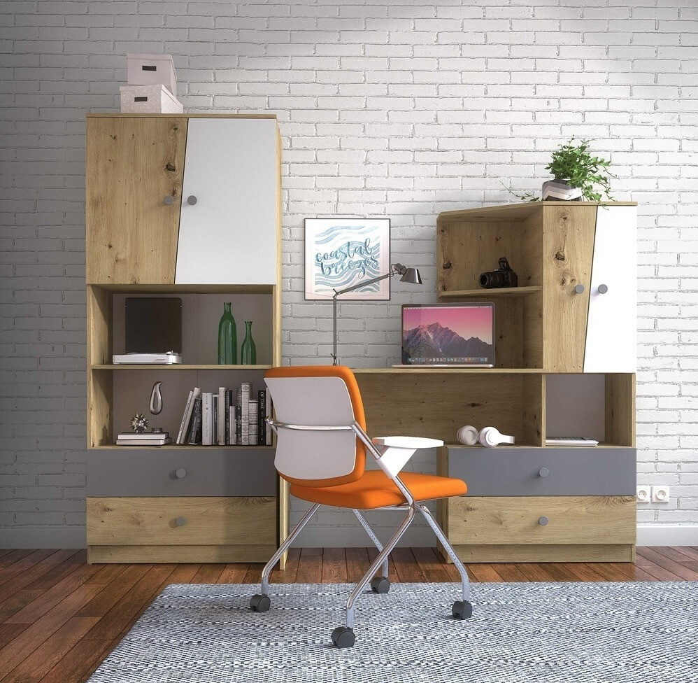 Bureau Mirelbu 110 (Artisan eiken + Glanzend wit + Grijs met glans)
