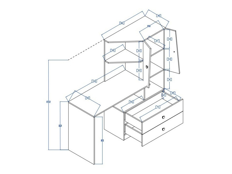 Bureau Mirelbu 110 (Artisan eiken + Glanzend wit + Grijs met glans)