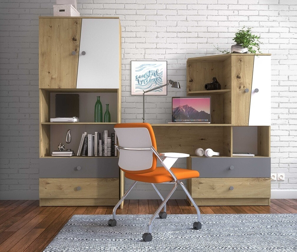 Bureau Mirelbu 110 (Artisan eiken + Glanzend wit)