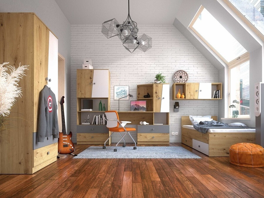 Bureau Mirelbu 110 (Artisan eiken + Glanzend wit)