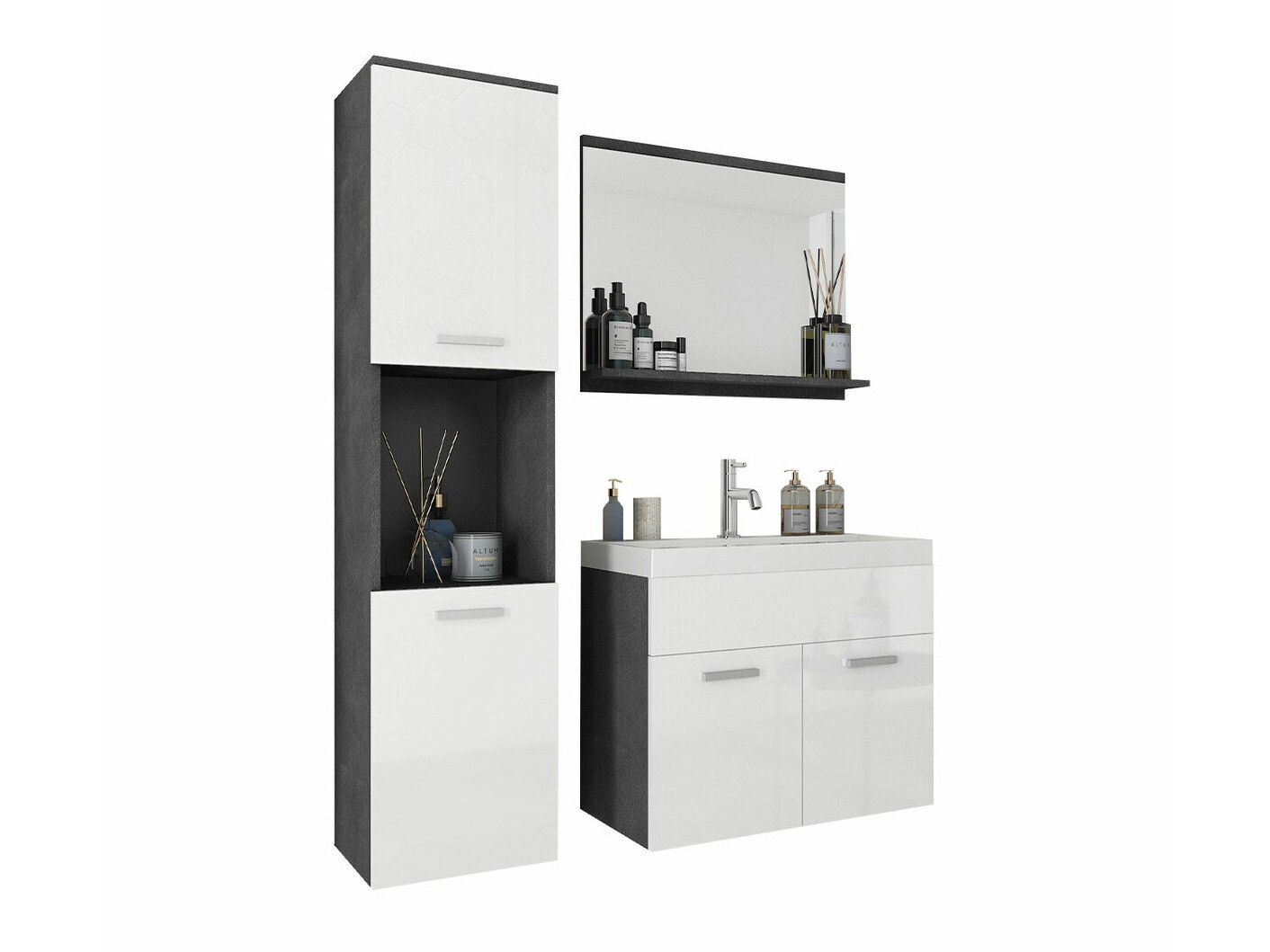 Badkamerset Sarasota 122 (Matera grijs + Glanzend wit)