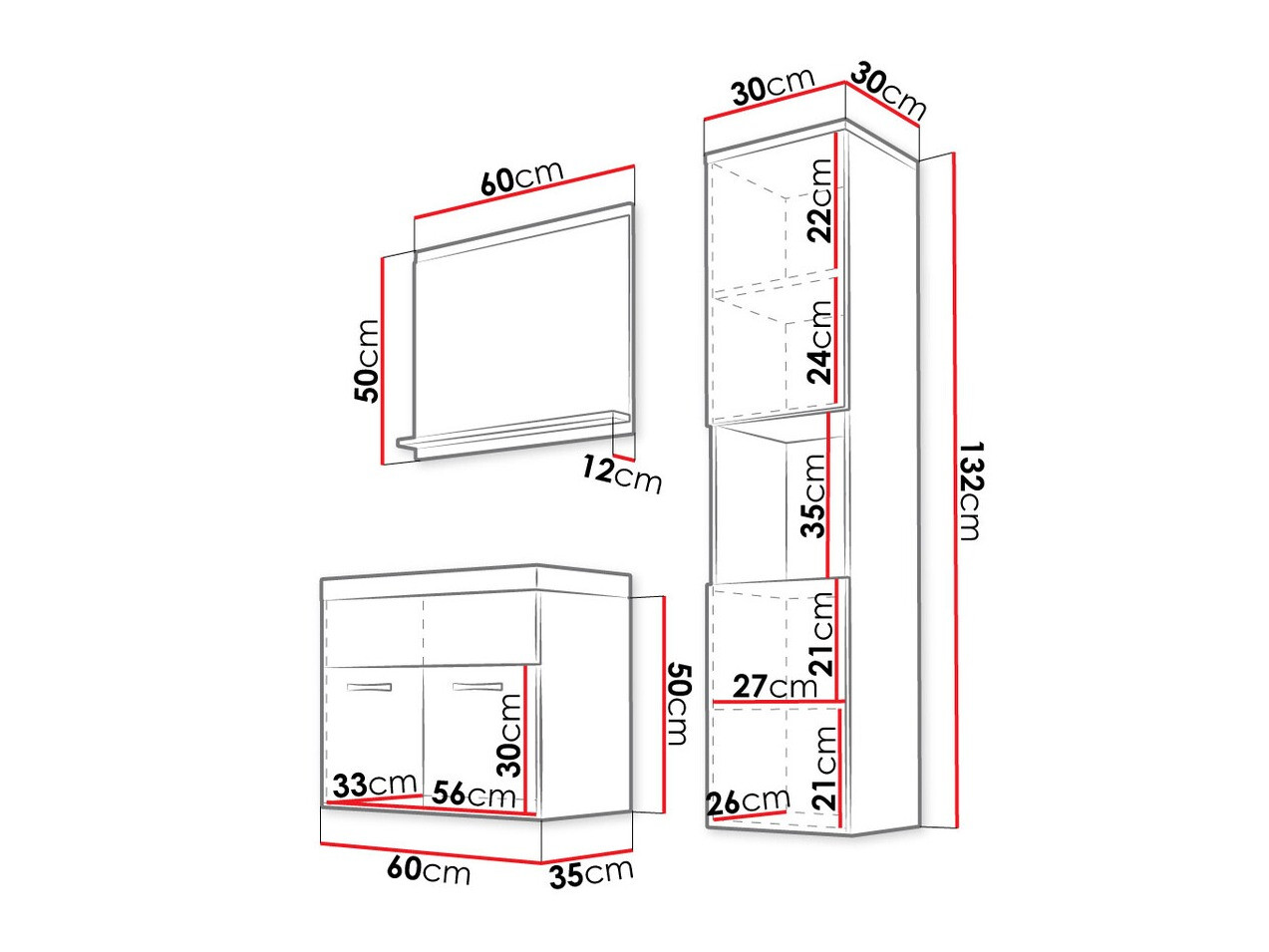 Badkamerset Sarasota 122 (Matera grijs + Glanzend wit)