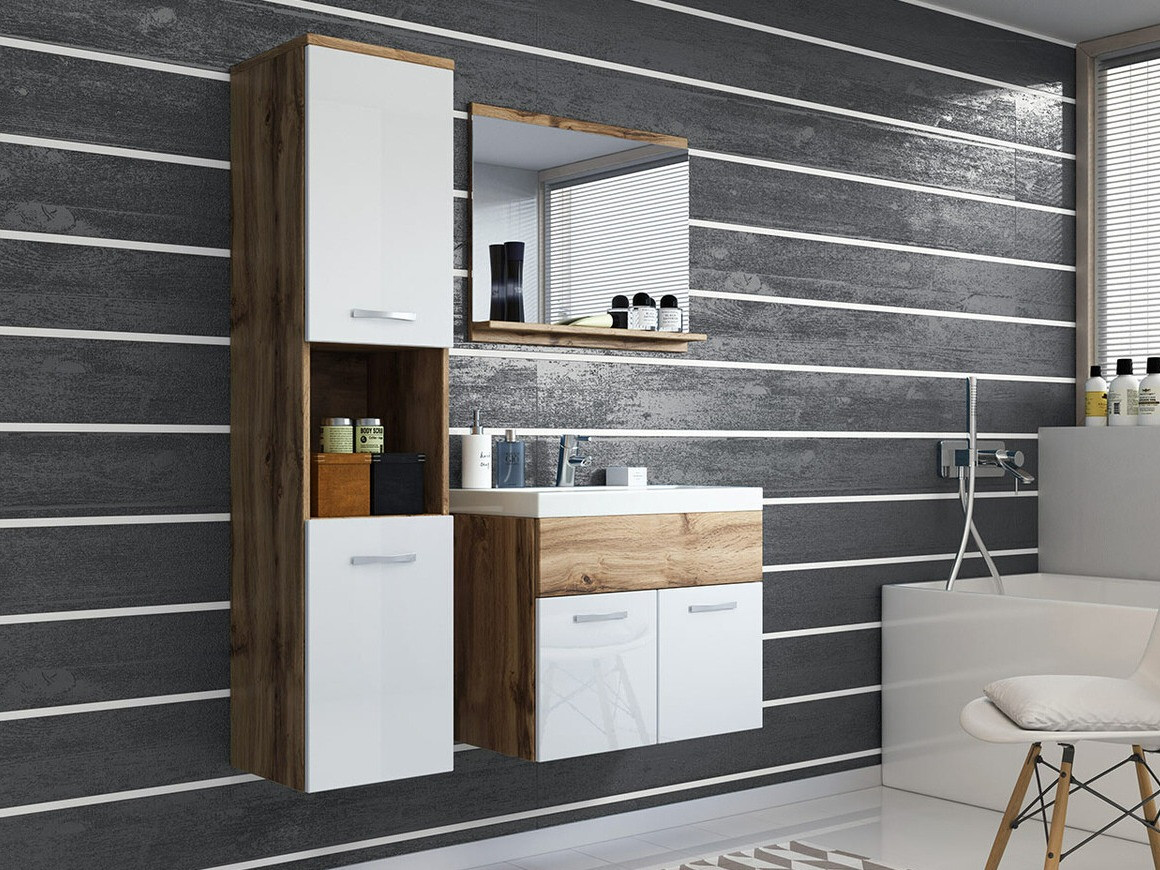 Badkamerset Sarasota 122 (Wotan eik + Glanzend wit)