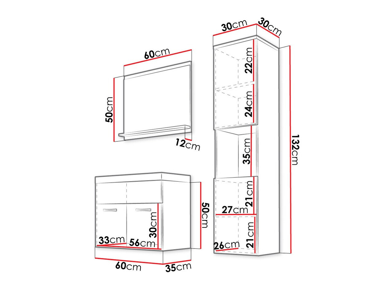 Badkamerset Sarasota 122 (Wotan eik + Glanzend wit)