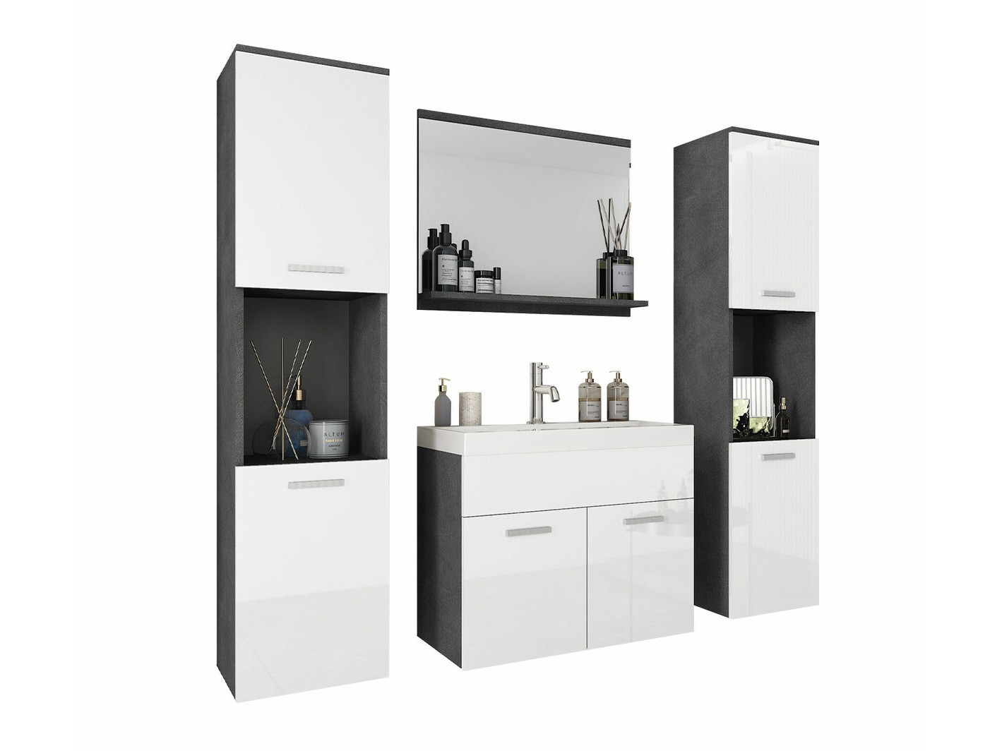 Badkamerset Sarasota 123 (Matera grijs + Glanzend wit)