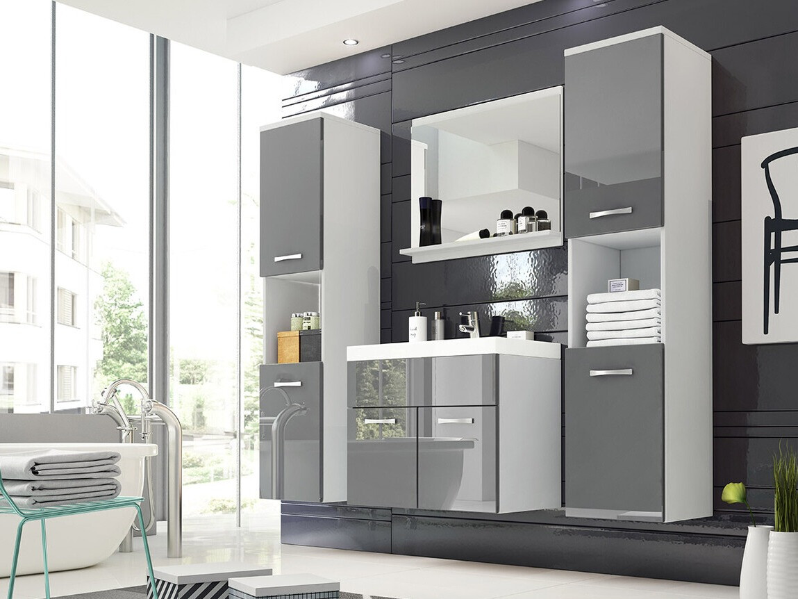 Badkamerset Sarasota 123 (Wit + Grijs met glans)