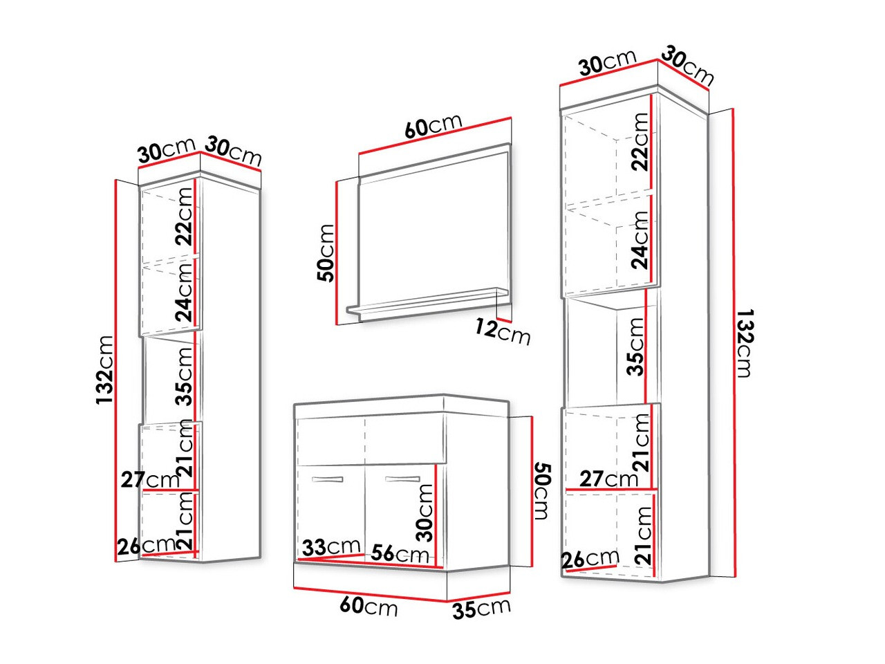 Badkamerset Sarasota 123 (Wotan eik + Glanzend wit)