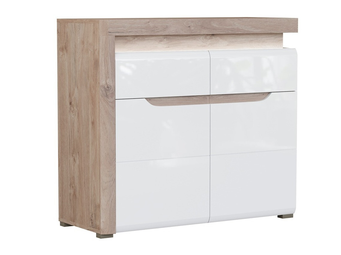 Ladekast Revelmi 102 (Eiken + Glanzend wit)