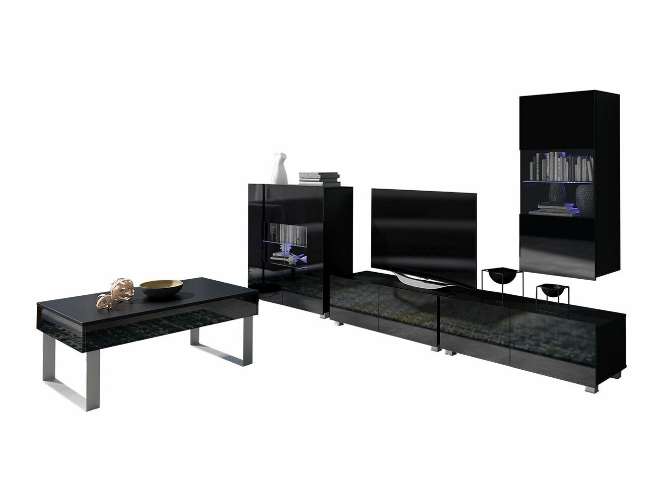Woonkamerset Tivdalu 140 (Zwart + Glanzend zwart)