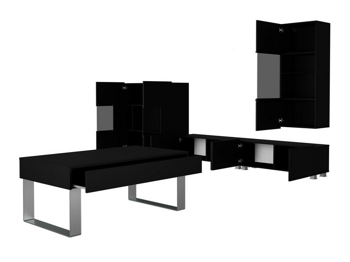 Woonkamerset Tivdalu 140 (Zwart + Glanzend zwart)